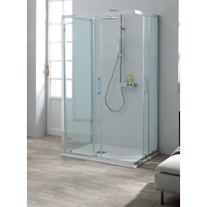 Box doccia FLEX con lato fisso in cristallo 6 mm satinato 80x90x80 con profilo cromo di Tamanaco