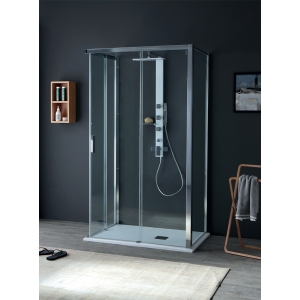 Box doccia QUICK con terzo lato fisso in cristallo 6 mm trasparente 100x140x100 con profilo cromo di Tamanaco