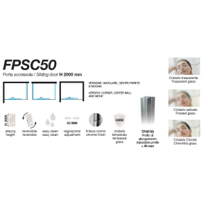 Porta doccia scorrevole cincillà con anticalcare FPSC50 cm 100 di Tamanaco