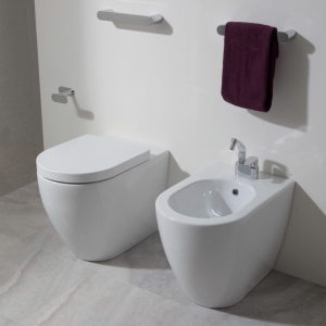 Sanitari Link filomuro scarico traslato senza brida cm. 56x36 con sedile sottile softclose di Ceramica Flaminia