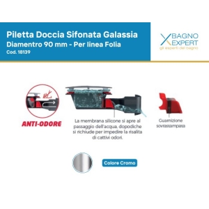Piletta con sifone per piatto doccia Folia Galassia diametro 90 mm tappo cromo