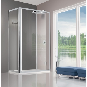 Porta doccia scorrevole Smeralda in cristallo 3 mm. trasparente cm. 140 con profilo bianco di Giava
