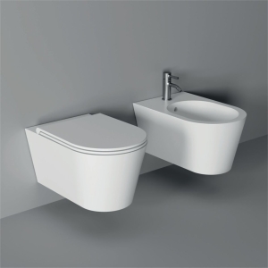 Sanitari Hide Round sospesi senza brida cm. 57x37 con sedile sottile standard di Ceramica Alice