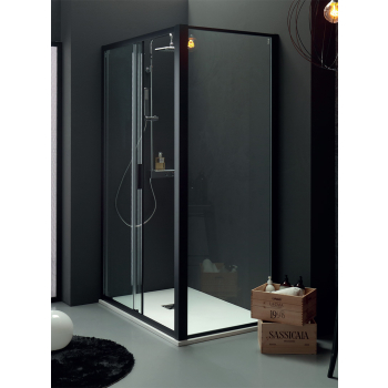 Box doccia PSCRAPID con lato fisso in cristallo 6 mm trasparente cm. 70x100 con profilo nero di Tamanaco