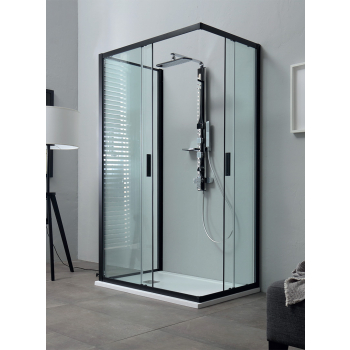 Box doccia RAPID con terzo lato in cristallo 6 mm trasparente 70x90x70 con profilo nero di Tamanaco
