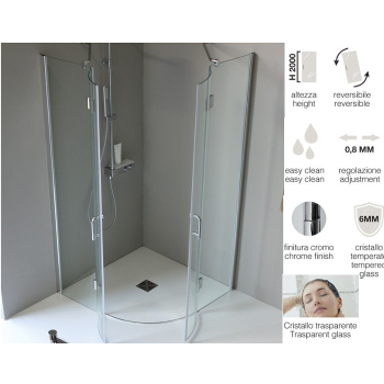 Cabine de douche semi-circulaire TVB61 en cristal de 6 mm. cm. Profil chromé 80x80 R=55 cm