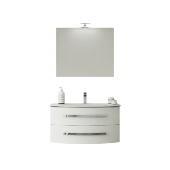 Mobile Verbena da 90 Completo di Lavabo, Specchio e Lampada Bianco Lucido