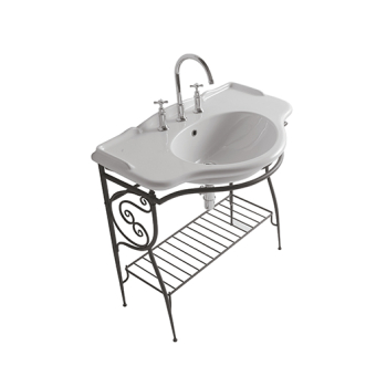 Struttura Paestum a terra in metallo anticato con lavabo cm. 90x56 bianco lucido di Ceramica Globo