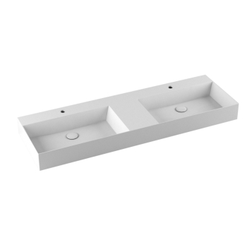 Lavabo Elegance sospeso/appoggio 142x45 due vasche e due fori in ceramica bianco lucido di Ceramica Azzurra