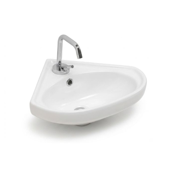 Lavabo ad angolo sospeso salvaspazio cm. 33x33 in ceramica bianco lucido
