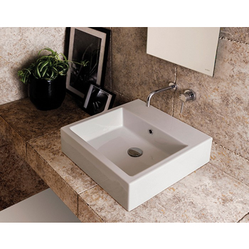 Lavabo Stone appoggio/sospeso cm. 50x50 quadrato in ceramica bianco lucido di Ceramica Globo