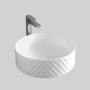 Lavabo Rombo appoggio cm. 44 salvaspazio senza foro in ceramica bianco lucido di Art Ceram