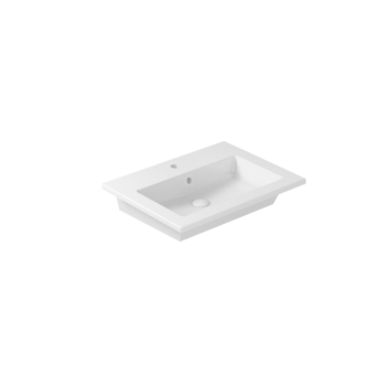 Lavabo Eden sospeso/incasso soprapiano cm. 61x46 rettangolare in ceramica bianco lucido di Ceramica Galassia