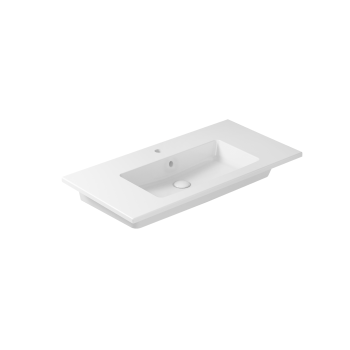 Lavabo Eden sospeso/incasso soprapiano cm. 91x46 rettangolare in ceramica bianco lucido di Ceramica Galassia