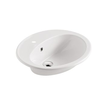 Lavabo Eloise encastré sur-plan peu encombrant 57x48 rond en céramique blanche