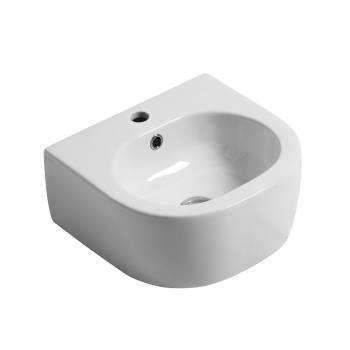 Lavabo Flo sospeso/appoggio salvaspazio cm. 40x37 in ceramica bianco lucido di Ceramica Kerasan