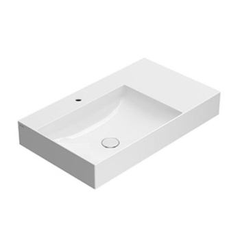 Lavabo T-Edge appoggio/sospeso cm. 80x47 con piano d'appoggio bianco lucido di Ceramica Globo