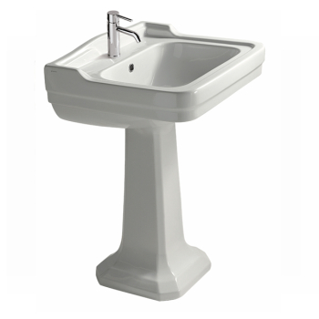 Lavabo Ethos sospeso/su colonna cm. 60x51 monoforo bianco lucido di Ceramica Galassia