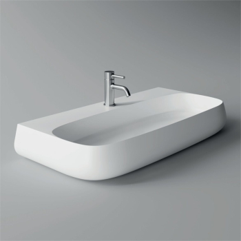 Lavabo Nur appoggio/sospeso 90x45 rettangolare in ceramica bianco di Ceramica Alice