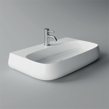 Lavabo Nur appoggio/sospeso 75x45 rettangolare in ceramica bianco di Ceramica Alice