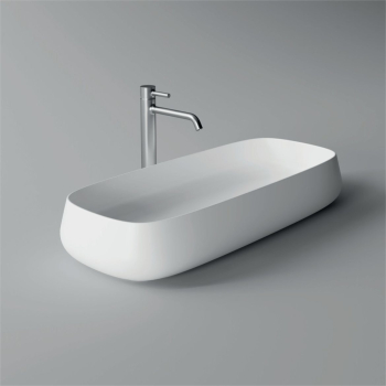 Lavabo Nur appoggio/sospeso 80x35 rettangolare in ceramica bianco di Ceramica Alice