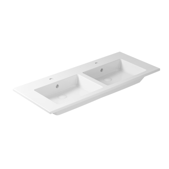 Lavabo Plus Design sospeso/incasso soprapiano con due vasche 121x51 rettangolare bianco di Ceramica Galassia