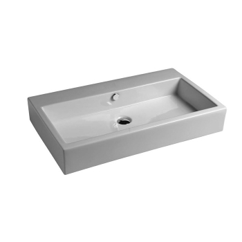 Lavabo Quad sospeso/appoggio 80x47 rettangolare in ceramica bianco lucido di Ceramica GSG