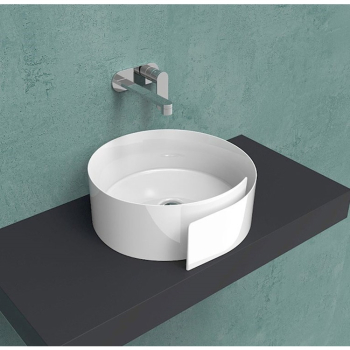 Lavabo Roll appoggio salvaspazio 44 tondo in ceramica bianco lucido di Ceramica Flaminia