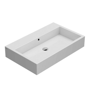 Lavabo Stone appoggio/sospeso cm. 80x50 rettangolare in ceramica bianco lucido di Ceramica Globo