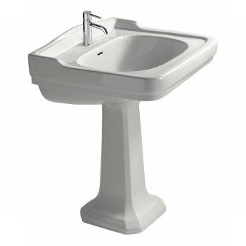 Lavabo Ethos sospeso/su colonna cm. 71x58 monoforo bianco lucido di Ceramica Galassia