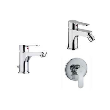 Composizione Blu, miscelatori lavabo, bidet e doccia in ottone cromo di Paffoni