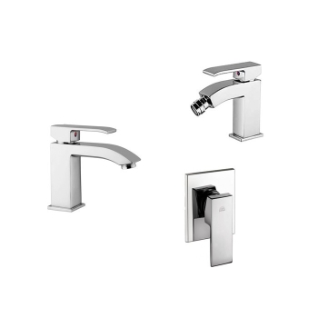 Composizione Level, miscelatori lavabo, bidet e doccia in ottone cromo di Paffoni