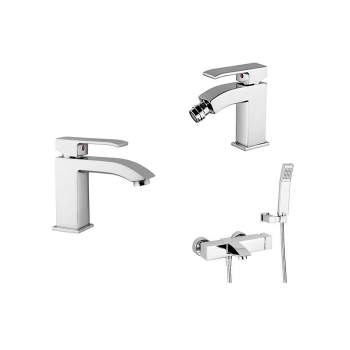 Composizione Level, miscelatori lavabo, bidet e vasca in ottone cromo di Paffoni