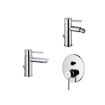 Composizione Stick, miscelatori lavabo, bidet e doccia con deviatore in ottone cromo di Paffoni