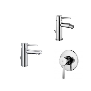 Composizione Stick, miscelatori lavabo, bidet e doccia in ottone cromo di Paffoni