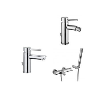 Composizione Stick, miscelatori lavabo, bidet e vasca in ottone cromo di Paffoni