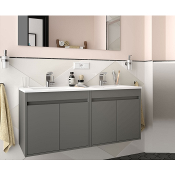 Mobile sospeso Noja cm. 120 con lavabo a 2 ante grigio opaco di Salgar