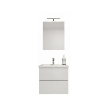 Composizione Mobile Bagno 60 cm Molly Bianco Lucido con Lavabo, Specchio e Lampada
