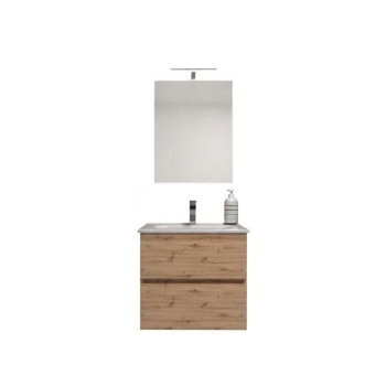 Composizione Mobile Bagno 60 cm Molly Rovere Nodato con Lavabo, Specchio e Lampada