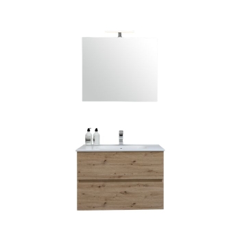 Composizione Mobile Bagno 80 cm Molly Rovere Nodato con Lavabo, Specchio e Lampada