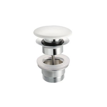 Piletta Click Clack Tonda con Troppo Pieno per Lavabo e Bidet con Tappo in Ceramica Catalano