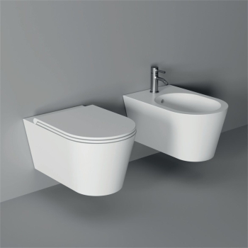 Sanitari Hide Round sospesi senza brida cm. 57x37 con sedile sottile softclose di Ceramica Alice