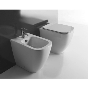 Sanitari Meg11 filomuro scarico traslato cm. 55x35 con sedile slim softclose con sgancio rapido di Ceramica Galassia