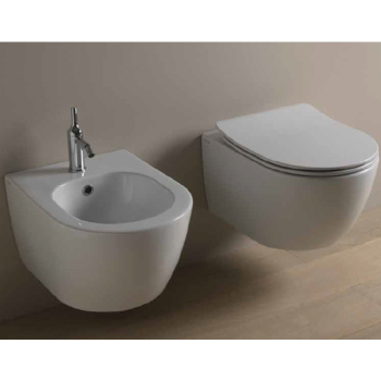 Sanitari like cm 36x48,5  mini sospesi salvaspazio senza brida con sedile softclose di Ceramica GSG