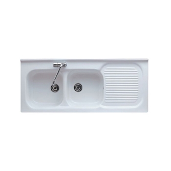 Lavello cucina 2 vasche per mobile 122x50 h5 in ceramica con gocciolatoio dx Florence di Galassia