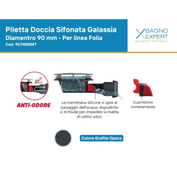 Piletta con sifone per piatto doccia Folia Galassia diametro 90 mm tappo grafite opaco